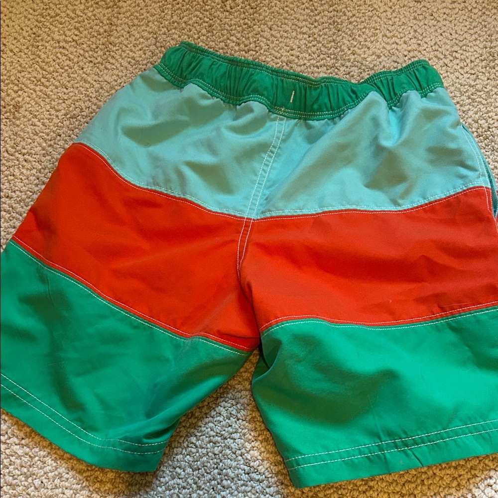 Hanna Andersson Yellow Sun Print & Teal Colorblock Kids Swim Trunks - Picture 6 of 7